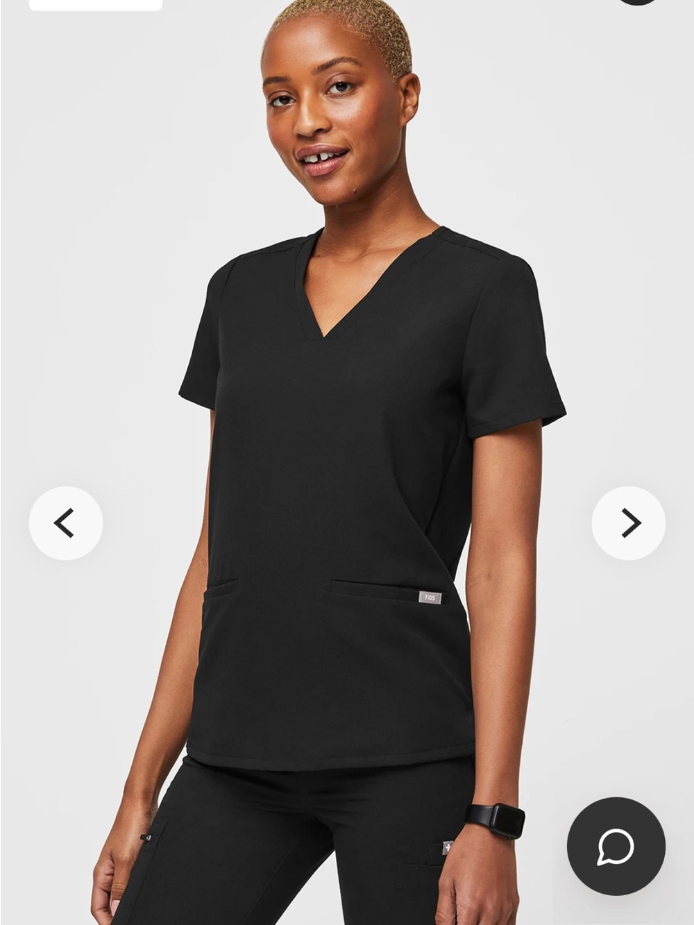 Figs Casma scrub top black XS